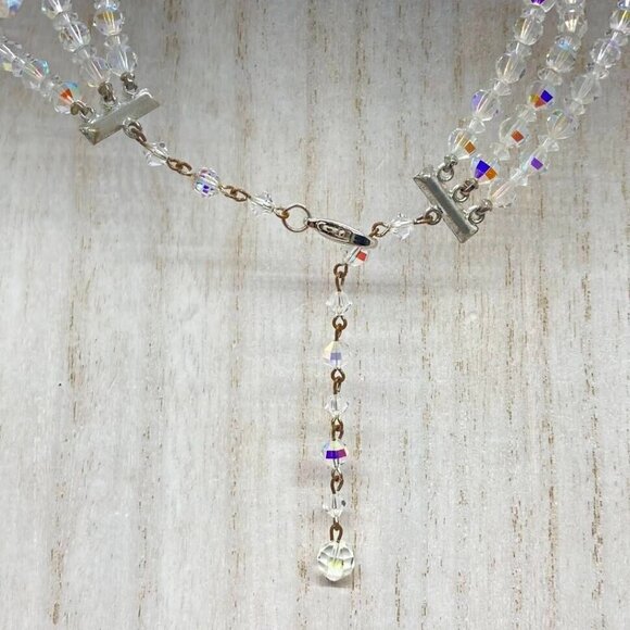 Vintage Aurora Borealis Set Graduated Bead 25" Necklace Clip On Earrings - Picture 7 of 16